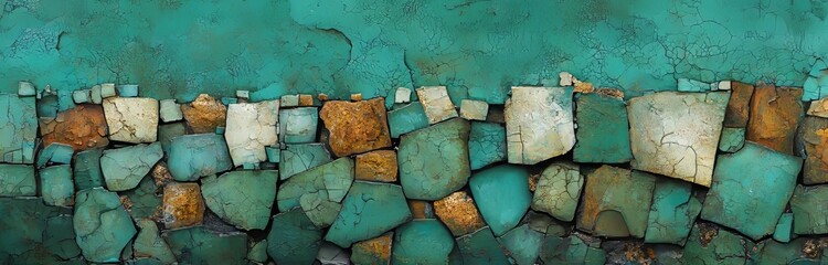 Antique brick wall with a panoramic view, featuring a grunge stone texture