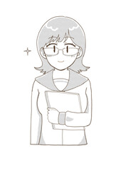 眼鏡をかけてやる気に満ち溢れた女子学生
