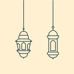 Hanging Lanterns Line Art, Two hanging lanterns in a simple line art style, ideal for Ramadan or festive designs.