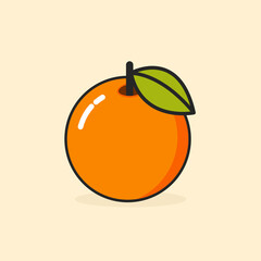 Orange Fruit Illustration, A simple illustration of an orange with a green leaf on a light background