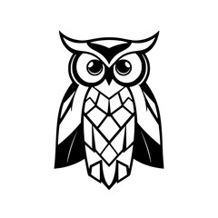 Geometric Owl: Black and White Bird Graphic Design, Vector Illustration, Wildlife Art, Nature Symbol, Abstract Pattern