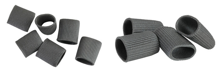 Black pasta with cuttlefish ink isolated on white background. Top view. Flat lay.