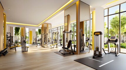 Intense workout session modern gym fitness facility bright environment professional viewpoint health concept