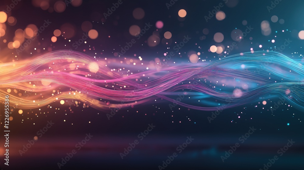 Poster a colorful wave of light with many small dots
