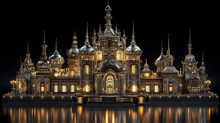 Fototapeta premium Beautiful and magnificent 3D cartoon palace, on a black background, generative AI
