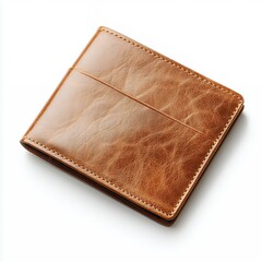 High-angle view of a classic brown leather wallet with a vintage, distressed look, showcasing its simple yet elegant design and qu