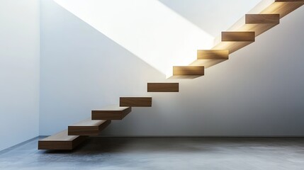 A modern minimalist staircase with floating wooden steps and no handrails. picture