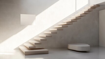A modern minimalist staircase with floating wooden steps and no handrails. picture