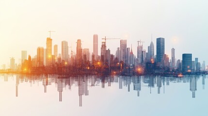 Fototapeta premium A city skyline is reflected in the water