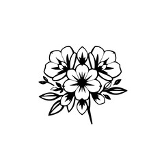 Black and White Flower Bouquet: Elegant Floral Illustration, Botanical Line Art, Spring and Summer Bloom, Nature-Inspired Design, Simple and Decorative, Vintage Style, Vector Graphic