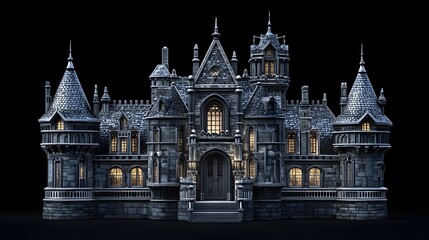 Obraz premium Beautiful and magnificent 3D cartoon palace, on a black background, generative AI