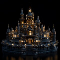Obraz premium Beautiful and magnificent 3D cartoon palace, on a black background, generative AI
