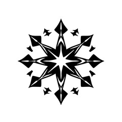 Geometric Snowflake Pattern: Black and White Abstract Mandala Design. Perfect for winter themed projects, backgrounds, and digital art.