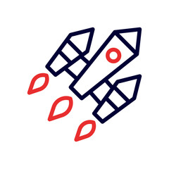 Twin rocket launch graphic with fire and outline