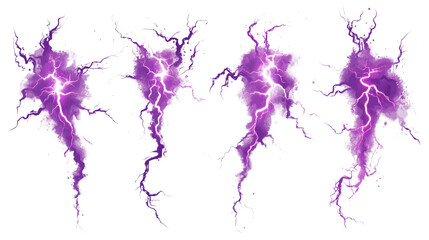 Bright Purple Lightning Bolts With Vivid Details on a Transparent Background for Design Purposes