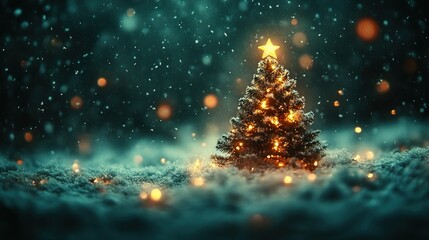 Snowy Night, Illuminated Christmas Tree, Winter Wonderland, Festive Background