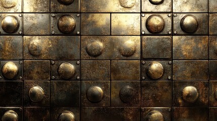 Rustic metal wall texture, rivets, dark background, industrial design