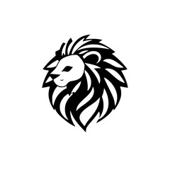Majestic Lion Head: A Black and White Vector Illustration. Perfect for logos, icons, and graphic designs.  Captures the power and elegance of the king of the jungle.