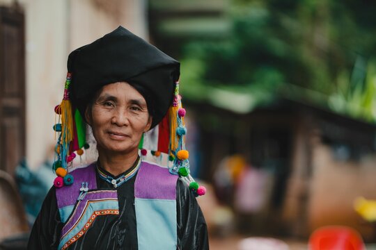 Woman from the Lisu tribe wearing traditional ethnic tribal attire. Thailand