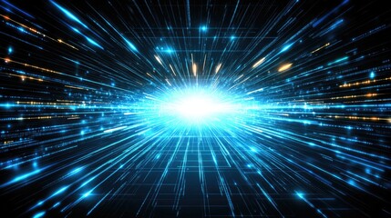 Fototapeta premium Abstract Burst of Blue Light and Energy Creating a Vivid Motion Effect in a Digital Space