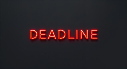 Fototapeta premium deadline word lettering with neon red glow on plain black dark background