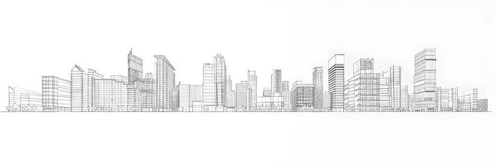 Minimalist Outline Illustrations of Diverse Architectural Structures from Modern Skyscrapers to Classic Houses