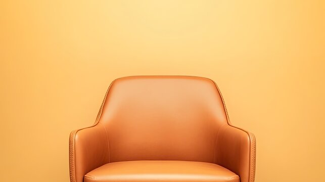 close-up of textured leather armchair with visible stitching positioned in minimalist room under ambient lighting