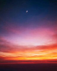 Stunning Sunset with Crescent Moon
