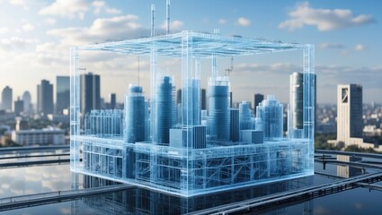 Urban development simulation in a modern city 3d visualization