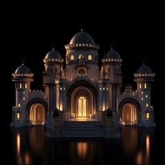 Obraz premium Beautiful and magnificent 3D cartoon palace, on a black background, generative AI