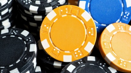 Naklejka premium Close-Up of Stacked Poker Chips in Various Colors and Shapes for Gambling and Casino Games