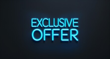 Fototapeta premium exclusive offer word lettering with neon blue glow on plain black dark background