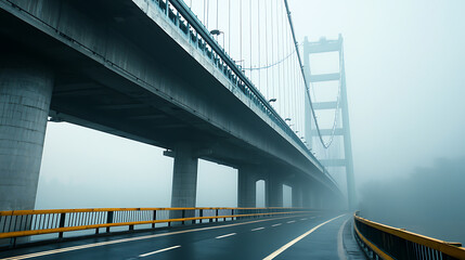 Naklejka premium Mysterious foggy bridge disappearing into the mist scenic landscape atmospheric photography urban environment dramatic viewpoint