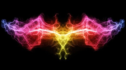 Colorful Abstract Light Trails Creating Symmetrical Patterns on a Black Background