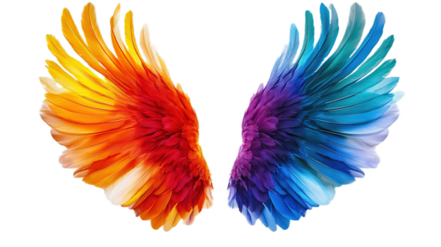 Colorful Wings, Feathers, Transparent Background, Cut Out