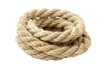 Obraz premium Coiled Hemp Rope Isolated on a White Background, Showcasing Natural Texture and Flexibility for Various Applications