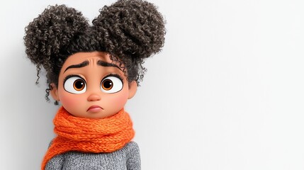 3d Rendered Portrait Of A Pensive Young Girl With Curly Hair