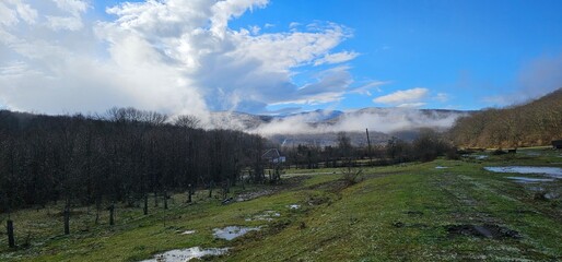 Obraz premium Winter landscape in a mountain village