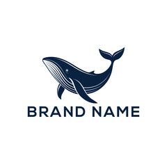 blue whale silhouette vector line art logo design