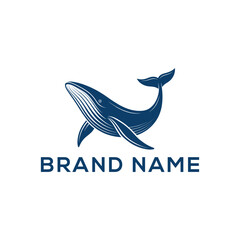 blue whale silhouette vector line art logo design