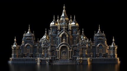 Obraz premium Beautiful and magnificent 3D cartoon palace, on a black background, generative AI