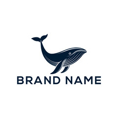 blue whale silhouette vector line art logo design