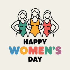 women with line art.in below their written happy women day in sans serif font type. font is colorful
