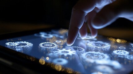 Finger Touchscreen Digital Technology Interface Gear Icons Connection System