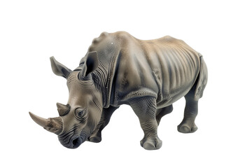 Obraz premium Realistic Rhino Toy Figurine Isolated on a White Background for Creative Play and Educational Purposes