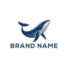 blue whale silhouette vector line art logo design
