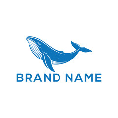 blue whale silhouette vector line art logo design