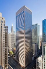 Obraz premium The stunning city skyline of San Francisco showcases an array of impressive tall buildings set against a backdrop of clear blue skies during the daytime