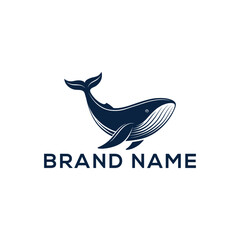 blue whale silhouette vector line art logo design