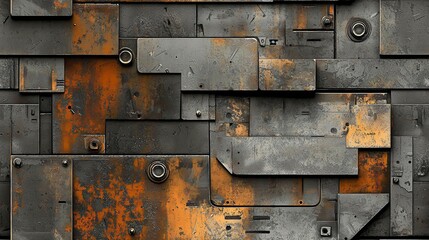 Industrial seamless pattern with steel textures and mechanical details
